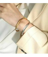 925 Sterling Silver/ Golden Twisted Wave Open Bangle Bracelet Women Fash... - £156.52 GBP