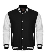 New Bomber Varsity Letterman Baseball Jacket Black Body &amp; White Leather ... - $95.98