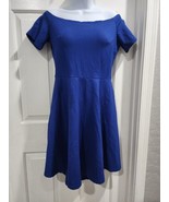 Sarin Matthews sz M Blue off shoulder fit and flare dress. High low hem ... - $269.14 MXN