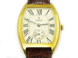 Vicence Milor Italy Ladies Watch Tonneau Barrel Case 14k Gold Brown Leather - £630.12 GBP