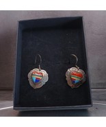 Sterling Silver Gemstone Inlay Stamp Work Heart   dangle Earrings - $116.25 CAD