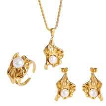 Tarnish Free 18K Gold Plated Stainless Steel Jewelry Set Geometrical Freshwater  - £20.44 GBP+