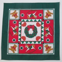 Christmas Wreath Bandana Made In USA Green Cotton Square Holiday Scarf - £15.84 GBP