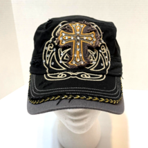 Kbethos Womens Black Fitted 5 Panel Cap Cross Rhinestones Embroidered Di... - $10.34