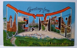 Greetings From Denver Colorado Large Letter Linen Postcard Mountain Kropp Unused - £8.57 GBP