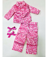 Fibre Craft 18&quot; Doll Pink Cheetah Print Pajamas Set With Matching Hair Bows - £7.13 GBP