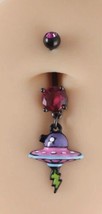 Spaceship Belly Bar - Multicoloured Belly Ring - Hippy Body Piercings - £9.77 GBP