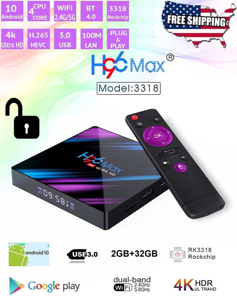 H96 Max 4+32GB Media Entertainment KD 18.9 Smart TV BOX Quad Core MXQ /Q... - $24.00
