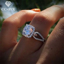 CC Rings For Women Bridal Wedding Engagement Ring Cubic Zirconia Suqare Stone Tr - £6.79 GBP