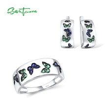  women pure 925 sterling silver sparkling green spinel delicate butterfly earrings ring thumb200