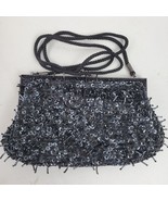 Vintage Mid Century Lancome Beaded Sequin Purse Clutch 8x5&quot; Black w/ Rope - $13.10