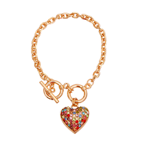 Multi-Colour Rhinestone Heart Charm Gold Chain Dog Necklace - $37.95