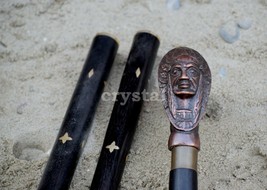 Black mummy face walking stick brass cane handle gift adjustable party cane - £22.85 GBP