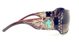 Texas West Sunglasses with Turquoise Cross Concho and Bling Rhinestone Accents - £14.42 GBP