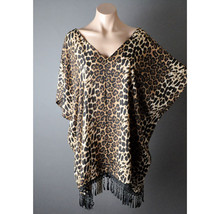 Brown Womens Leopard Animal Print Loose Fringe Short Sleeve Top Blouse S... - $27.41 CAD