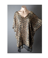 Brown Womens Leopard Animal Print Loose Fringe Short Sleeve Top Blouse S... - $27.41 CAD