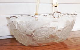 Von Maur Wedding Basket Etched Glass with Handle and Satin Embossed Rose Design - £24.04 GBP