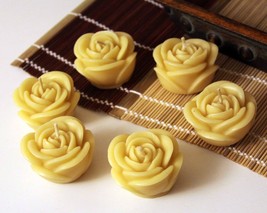 Handmade 100% Pure Beeswax Rose Shape Tea Candles 100% Cotton Wick US made - £7.49 GBP+