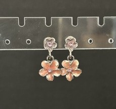 vintage earrings enamel flower rhinestone J163 - $7.70