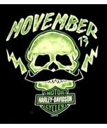 Harley Davidson Tee Shirt Movember 2013 Skull Green Logo Black Size S - £19.83 GBP