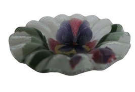 Vintage fused art glass clear &amp; abstract floral pattern ruffle edge candy dish - £23.97 GBP