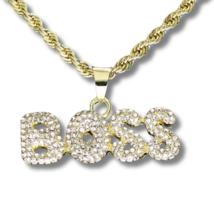 Iced Cz Boss Pendant 14k Gold or Silver Plated 24&quot; Rope Necklace Hip Hop Jewelry - £7.98 GBP