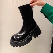 Patent Leather Chunky Platform Long Boots Women Autumn Punk Thick Heels Shoes Wo - £39.86 GBP