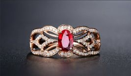2.80Ct Brilliant Oval Cut Red Ruby Halo Engagement Ring 14k Rose Gold Finish - £60.92 GBP