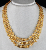 Natural Citrine Beads Faceted Tear Drops 3 Line 405 Carats Fashion Necklace - £353.04 GBP