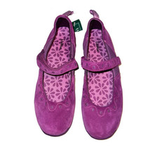 LL Bean Mary Jane Shoes Suede Hook Loop Strap Flat Comfort Girls Size 5 Purple - $13.39