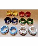 Set of 12 Hand Painted Floral Wooden Napkin Rings Flowers 264L - $39.77 CAD