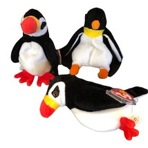 Lot Of 3 TY Beanie Baby PUFFER the Puffin &amp; WADDLE the Penguin 5-6” Plush - £13.44 GBP