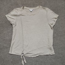 J Jill Love Linen Beige Natural Top Blouse Womens L Tie Hem Short Sleeve - $24.62