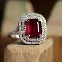 Luxury Red color Princess 925 silver designer Engagement CZ Ruby square Ring - £37.96 GBP