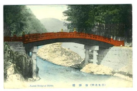 Sacred Bridge at Nikko Postcard Japan Hand Colored - $9.90