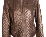 CATO Bronze Jacket Blazer Quilted Padded Shiny Polyurethane Full Zip Fro... - $9.89