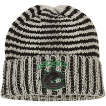 Vancouver Canucks Reebok NHL Hockey Gray Striped Knit Ribbed Cuffed Hat Beanie - £16.39 GBP