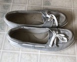 Keds Woman&#39;s Slip On With Lace Tie Boat Shoes Size 8 Silver Metallic Color - $24.92