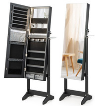 Freestanding Jewelry Cabinet with Full Length HD Mirror-Black - Color: Black - $238.65 CAD