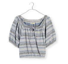 Madewell Jacquard Keyhole Puff Sleeve Crop Top Stripe Tranquil Ocean Size S NEW - £27.63 GBP