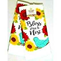 Ritz Bless Our Nest Blue Bird Red Yellow Daisy Kitchen Towels Dual-Sided Set of - £14.26 GBP