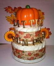 Little Pumpkin Baby Shower Fall Themed Burlap Diaper Cake Party Centerpiece Gift - £51.95 GBP