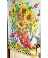 NEW LG EVERGREEN DOUBLE SIDED  WELCOME FLAG BANDANA SUNFLOWERS 29 X 45 - $317.83 MXN