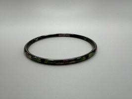 Antique Black Enamel Flower Chinese Cloisonne Bangle Bracelet 2.5&quot; - £23.81 GBP