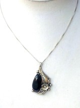 Native American Signed Sterling SIlver &amp; Onyx Pendant with Necklace CC - £67.25 GBP