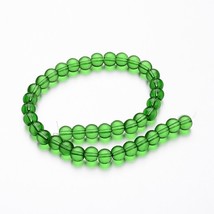 Bead Lot 5 strand 6mm round Green glass 11 inch strands  HT9 - £8.57 GBP