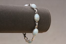 Vintage Sterling Silver Jewelry Aqua Teal Blue Faux Turquoise Glass Cabo... - $28.99
