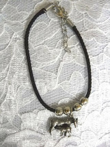 Black Cord W Beads &amp; 3D Pewter Mare Horse &amp; Nursing Colt Animal Charm Bracelet - £4.73 GBP