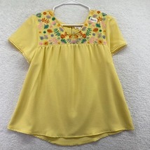 New Blu Pepper Womens Embroidered Blouse Size Medium Yellow Boho Flutter Sleeves - £14.00 GBP