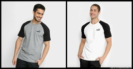 NWT PUMA RAGLAN MEN&#39;S  SHORT SLEEVE T-SHIRT  BLACK WHITE SIZE S M L XL - $17.99